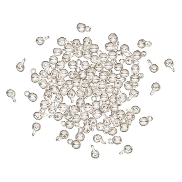 Bead, silver finish "pewter" (zinc-based alloy), 4mm round with loop. Sold per pkg of 100. image number 0
