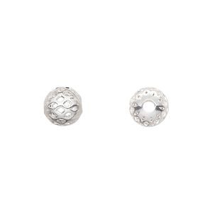 Bead, silver-plated brass, 8mm weave round. Sold per pkg of 10.
