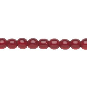 Bead, glass, red, 6mm round. Sold per 36-inch strand.