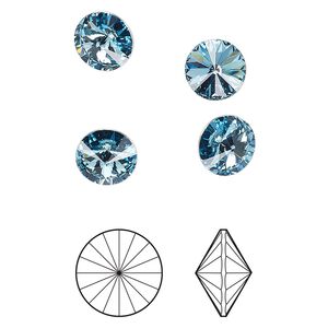 Chaton 8pk aquamarine foil back, Crystal Passions® 8.16-8.41mm rivoli SS39 1122
