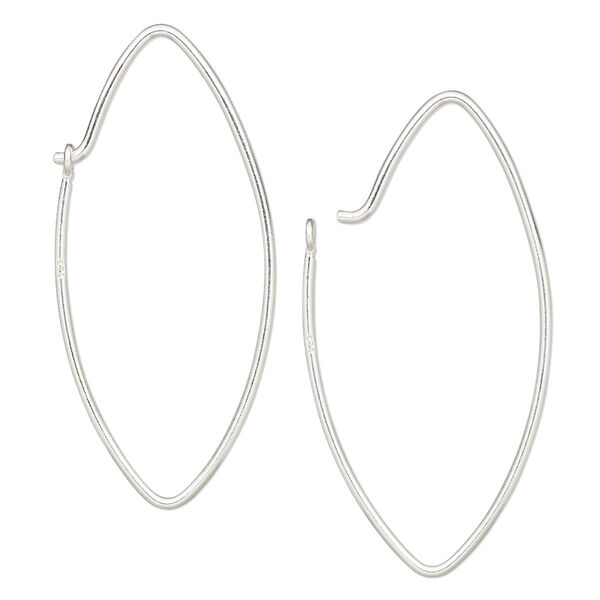 Ear wire, sterling silver, 35mm marquise. Sold per pair. image number 0