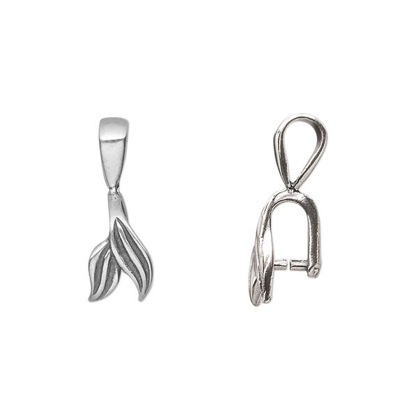 Bail, ice-pick, antiqued sterling silver, 12x6mm double leaf, 4.5mm grip length. Sold per pkg of 2. image number 0