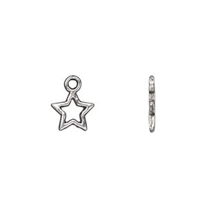 Charm, antique silver-plated "pewter" (zinc-based alloy), 9x8mm double-sided open star. Sold per pkg of 100.