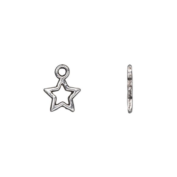 Charm, antique silver-plated "pewter" (zinc-based alloy), 9x8mm double-sided open star. Sold per pkg of 100. image number 0