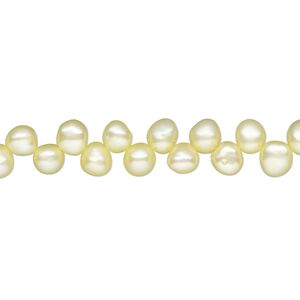 Pearl, cultured freshwater pearl (dyed), canary, 5-6mm top-drilled flat-sided round, C grade, Mohs hardness 2-1/2 to 4. Sold per 15" strand, approximately 10 beads.