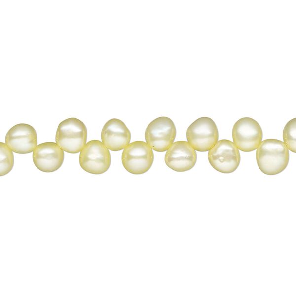 Pearl, cultured freshwater pearl (dyed), canary, 5-6mm top-drilled flat-sided round, C grade, Mohs hardness 2-1/2 to 4. Sold per 15" strand, approximately 10 beads. image number 0