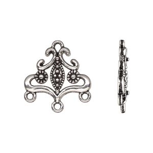 Drop, antique silver-finished "pewter" (zinc-based alloy), 20x18mm single-sided beaded flower and marquise with 3 closed loop. Sold per pkg of 20.