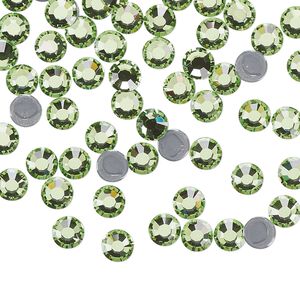 Flat back, Dance With Me™ crystal hotfix rhinestone, peridot, foil back, 4.6-4.8mm rose, SS20. Sold per pkg of 144 (1 gross).