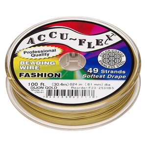 Beading wire, Accu-Flex®, nylon and stainless steel, Dijon gold, 49 strand, 0.024-inch diameter. Sold per 100-foot spool.