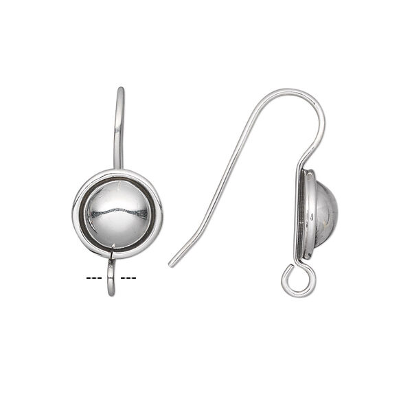 Ear wire, antiqued sterling silver, 23-25mm fishhook with 10mm round and open loop, 19 gauge. Sold per pair. image number 0