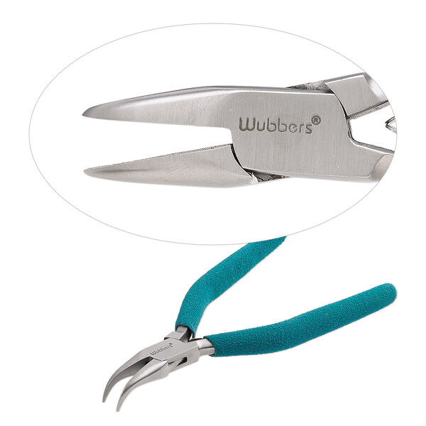 Pliers, Wubbers®, curved chain-nose, stainless steel and rubber, turquoise green, 6.5 inches. image number 0