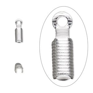 Cord end, fold-over, silver-finished brass, 8x3.5mm with 3mm inside diameter. Sold per pkg of 500.