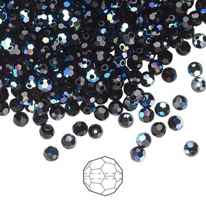 Bead 24pk jet AB, Preciosa Czech crystal 3mm round