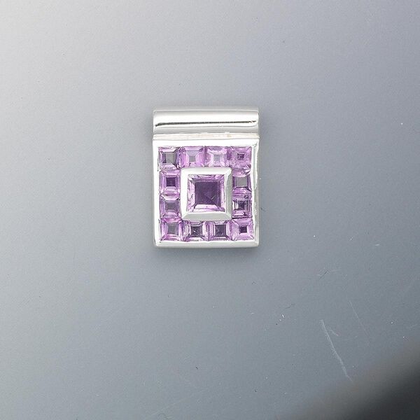 Pendant, amethyst (natural) and sterling silver, 17x14mm with 2x2mm and 4x4mm faceted square with tube bail. Sold individually. image number 0