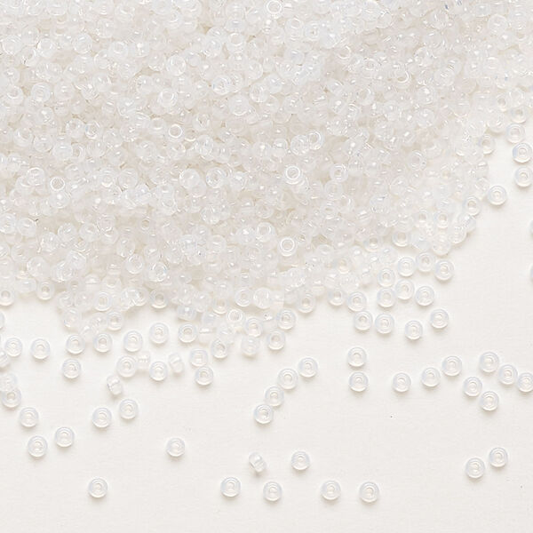 Seed bead, Miyuki, glass, pkg/35g, #15 rocaille, translucent opal alabaster base (RR-550). image number 0