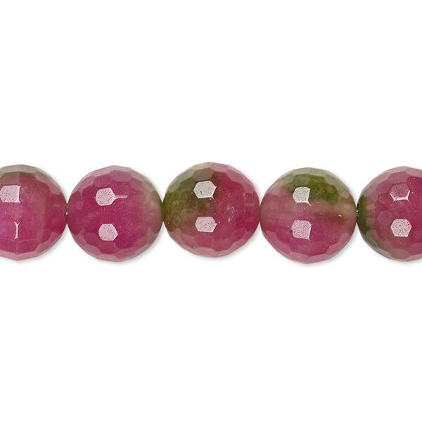 Bead, quartz (dyed), red and green, 10mm faceted round, B grade, Mohs hardness 7. Sold per 8-inch strand, approximately 20 beads. image number 0