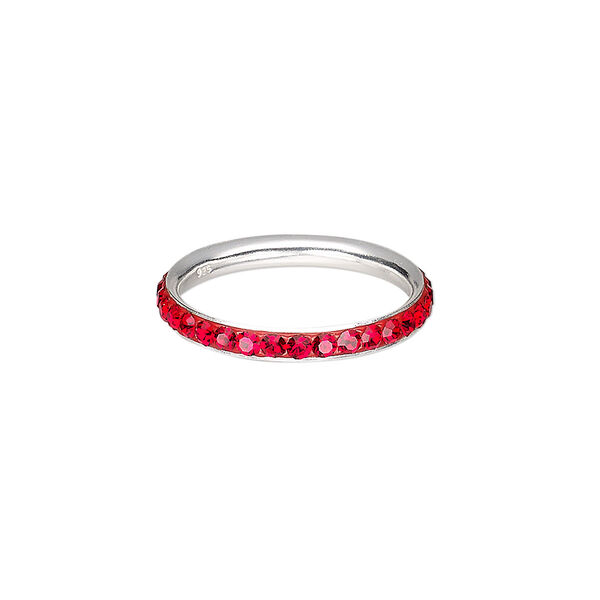 Ring, epoxy / glass rhinestone / sterling silver, red, 2.75mm wide, size 7. Sold individually. image number 0