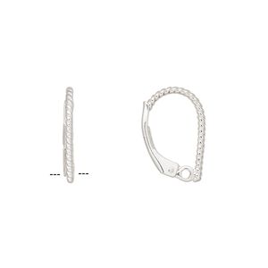 Ear wire leverback 1pkg2 sterling silver, 16mm twisted / closed loop, 1 pair