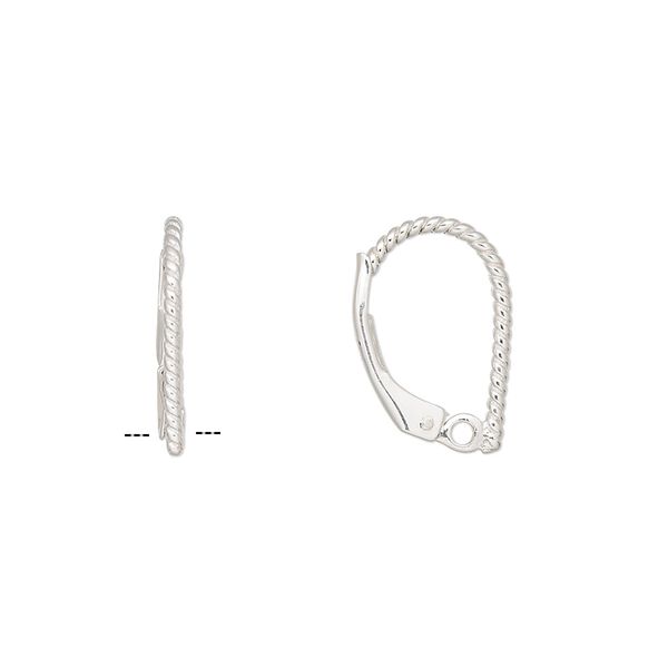 Ear wire leverback 1pkg2 sterling silver, 16mm twisted / closed loop, 1 pair image number 0