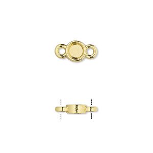 Link, gold-finished brass, 6mm double-sided round with 4mm round setting. Sold per pkg of 10.