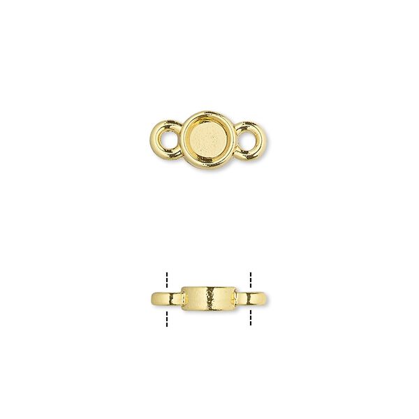 Link, gold-finished brass, 6mm double-sided round with 4mm round setting. Sold per pkg of 10. image number 0