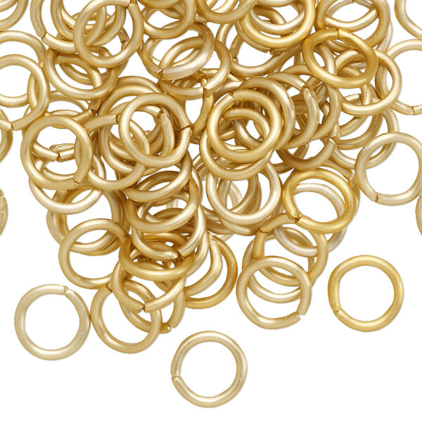 Jump ring, anodized aluminum, gold, 8mm matte round, 5.4mm inside diameter, 16 gauge. Sold per pkg of 100. image number 0