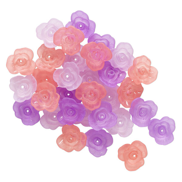 Component mix, acrylic, translucent frosted violet / pink / light purple, 21x8mm flower. Sold per pkg of 30. image number 1