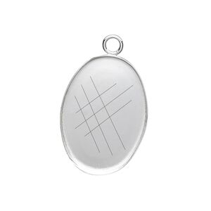 Drop, fine silver, 25x18mm oval bezel cup setting with open loop. Sold individually.