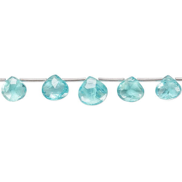 Bead, apatite (natural), 5x5mm-8x8mm graduated hand-cut top-drilled faceted puffed teardrop, B grade, Mohs hardness 5. Sold per 4-inch strand, approximately 11 beads. image number 0