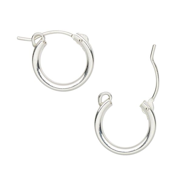Earring, sterling silver, 15mm round hoop with latch-back closure. Sold per pair. image number 0