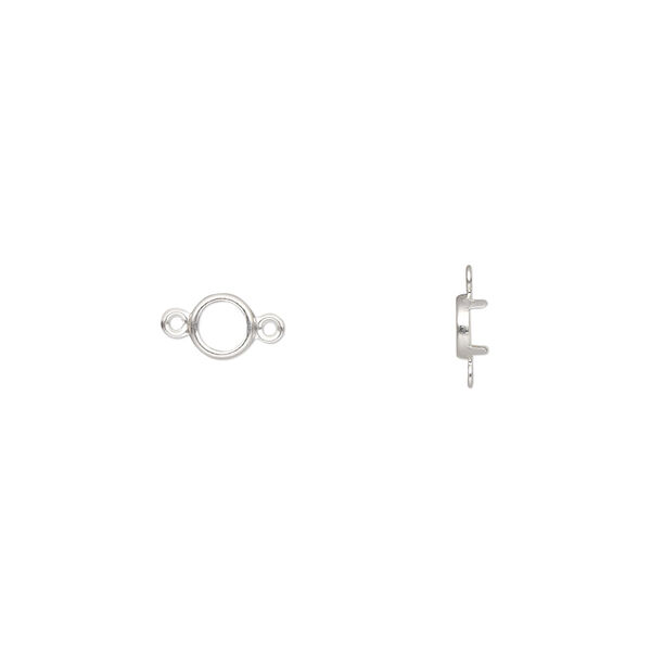 Link, sterling silver, 5mm round with 4mm 4-prong low wall bezel setting. Sold per pkg of 2. image number 0