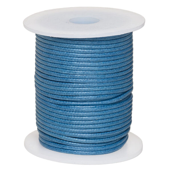Cord, waxed cotton, medium blue, 2mm, 50+ pound test. Sold per 25-meter spool. image number 0