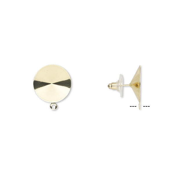 Earstud, Almost Instant Jewelry®, plastic with gold-finished brass and steel, 18.5mm round with closed loop and 18mm rivoli setting. Sold per pkg of 5 pairs. image number 0