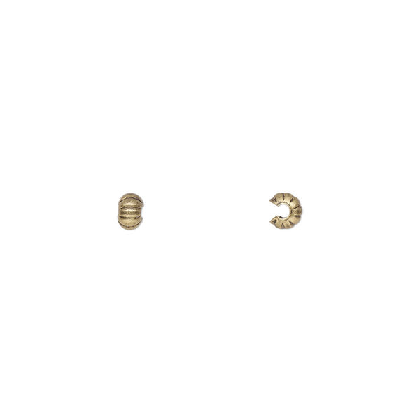 Crimp cover, antique gold-plated brass, 3.5x3mm corrugated rondelle. Sold per pkg of 100. image number 0