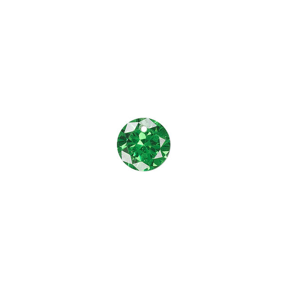 Drop, cubic zirconia, emerald green, 8mm hand-faceted round, Mohs hardness 8-1/2. Sold per pkg of 2. image number 0