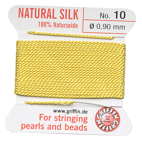 Thread, Griffin, silk, yellow, size #10. Sold per 2-meter card (approximately 78 inches). image number 0