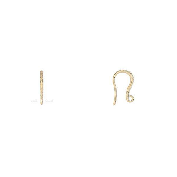 Ear wire fishhook 1pkg10 gold-plated, 16mm textured / open loop, 20 gauge brass 5 pair image number 0