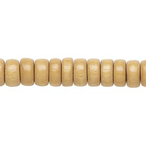 Bead, Taiwanese cheesewood (dyed / waxed), beige, 8x4mm rondelle. Sold per pkg of (2) 15-1/2" to 16" strands.