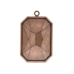 Drop, Almost Instant Jewelry®, antique copper-plated brass, 29x21mm rectangle with 27x18.5mm emerald-cut setting. Sold per pkg of 2.