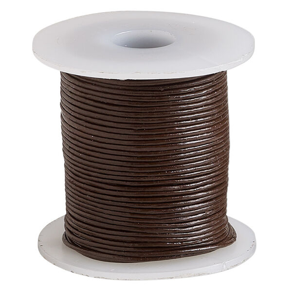 Cord, leather (dyed), brown, 0.5-0.8mm round. Sold per 5-yard spool. image number 0