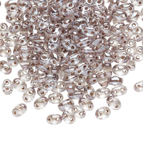 Seed bead, Preciosa Twin™ Czech glass, pkg/250g, 5x2.5mm oval, transparent mocha terra color-lined clear, (38618). image number 0
