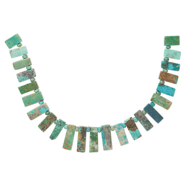Bead, turquoise (stabilized), 10x5mm-19x8mm graduated hand-cut top-drilled rectangular fan, C grade, Mohs hardness 5 to 6. Sold per pkg of 23. image number 0