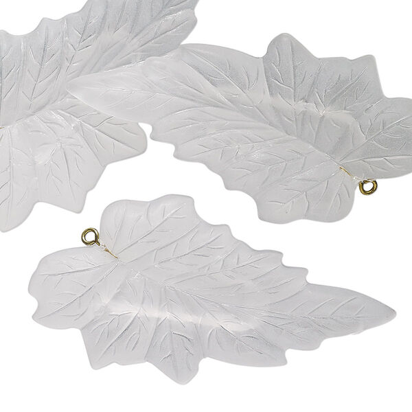 Focal, vintage German acrylic and gold-finished "pewter" (zinc-based alloy), frosted translucent clear, 50x35mm leaf. Sold per pkg of 3. image number 0