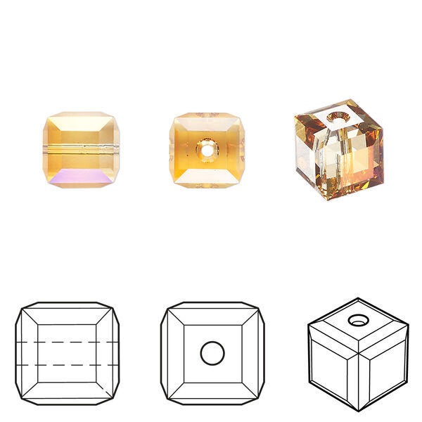 Bead 1pkg6 dark orange (HICT), Crystal Passions® 8mm cube 5601 image number 0