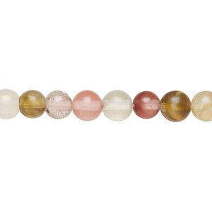 Bead, watermelon "quartz" glass, 6mm round. Sold per 15-1/2 to 16-inch strand.