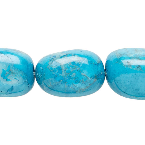 Bead, howlite (dyed), turquoise blue, medium to large tumbled nugget, Mohs hardness 3 to 3-1/2. Sold per 15-1/2" to 16" strand. image number 0