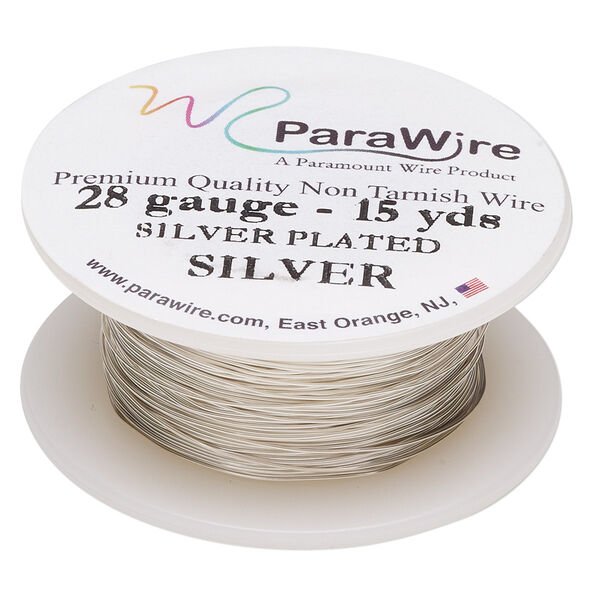 Wire, ParaWire™, silver-plated copper, round, 28 gauge. Sold per 15-yard spool. image number 0