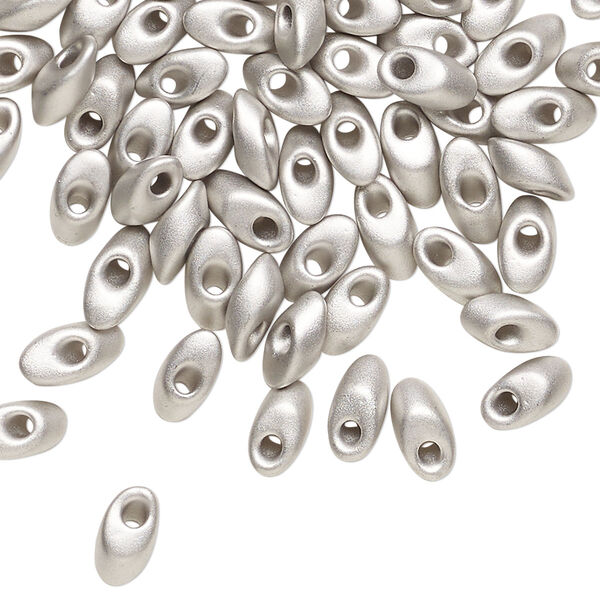 Seed bead, Miyuki, glass, pkg/10g, 7x4mm long magatama, opaque palladium finish matte (LMA-194F). image number 0