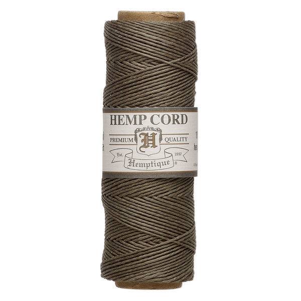Cord, Hemptique®, polished hemp, sage, 0.5mm, 10-pound test. Sold per 205-foot spool. image number 0