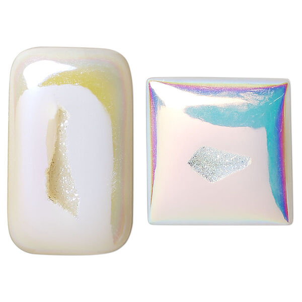 Druzy agate 1pkg2, hand-cut non-calibrated dichroic mixed shape cab C grade, 21x19mm-41x33mm image number 0